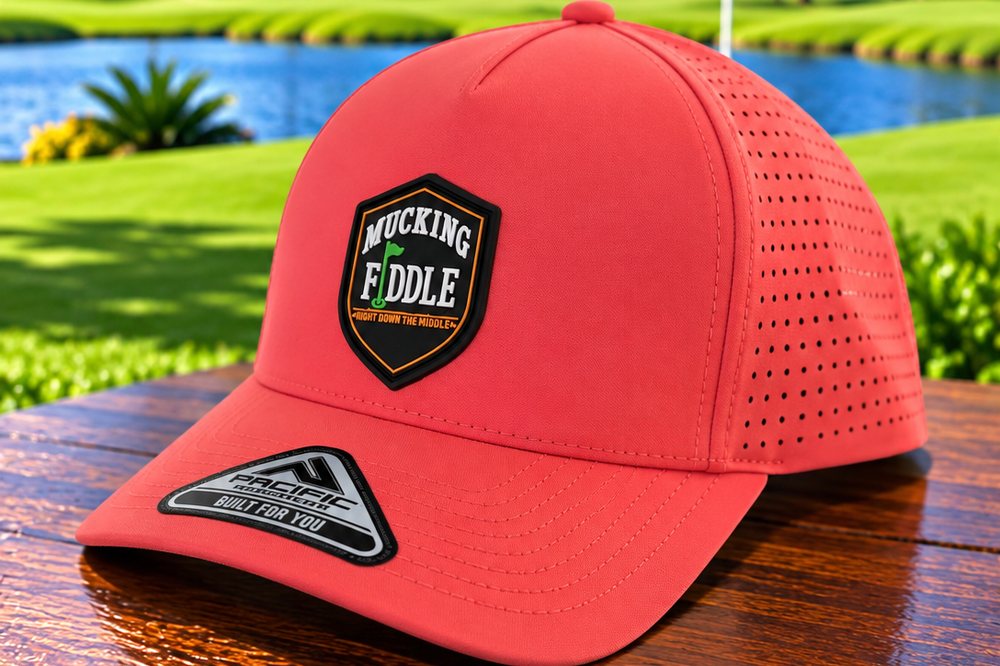 Mucking Fiddle Golf Weekender snapback in Watermelon with the Shield front logo