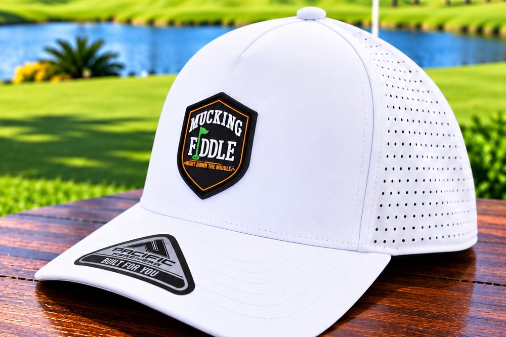 Mucking Fiddle Golf Weekender snapback in White with the Shield front logo